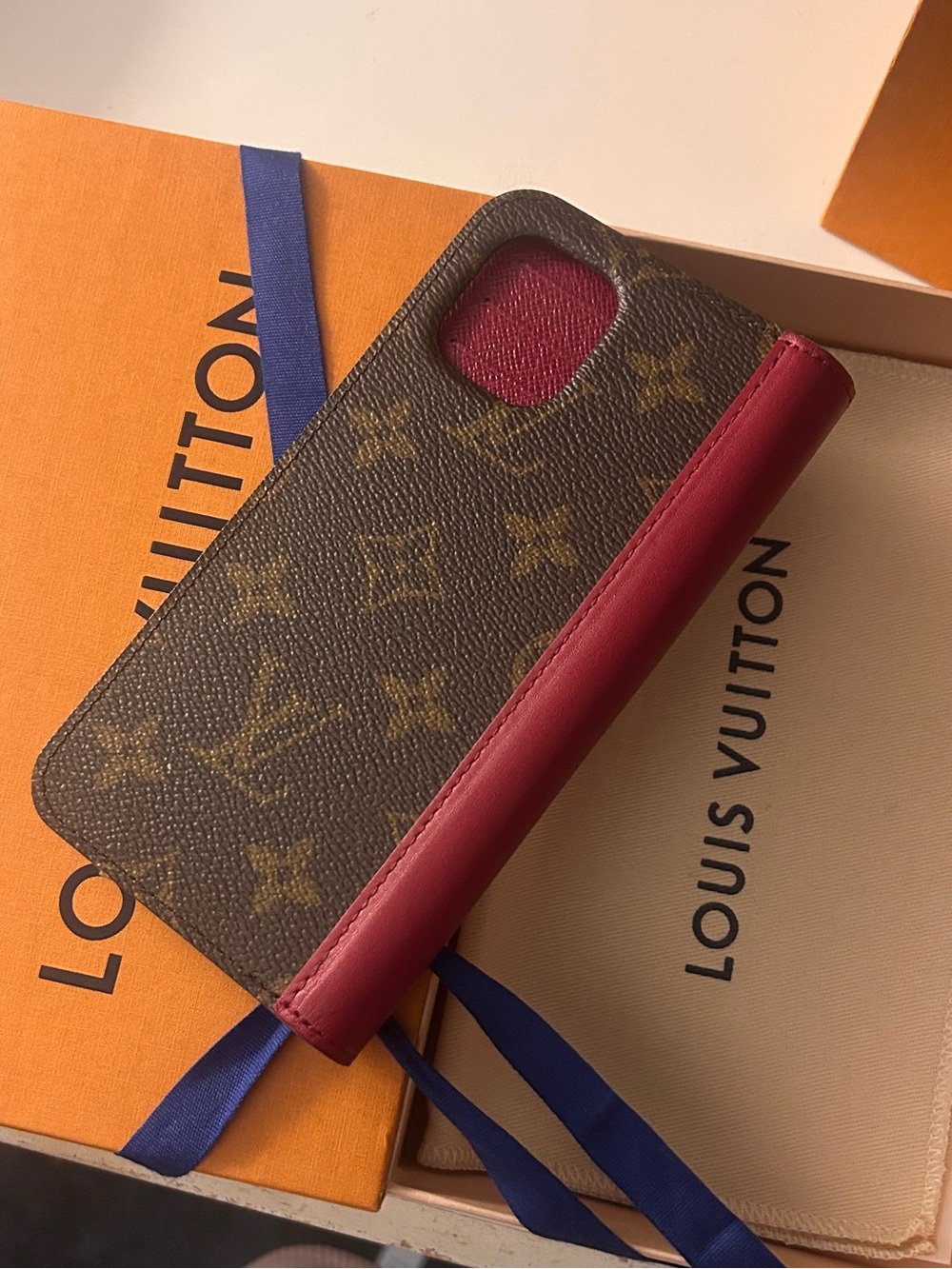 Louis Vuitton Monogram Phone Case with Burgundy Trim